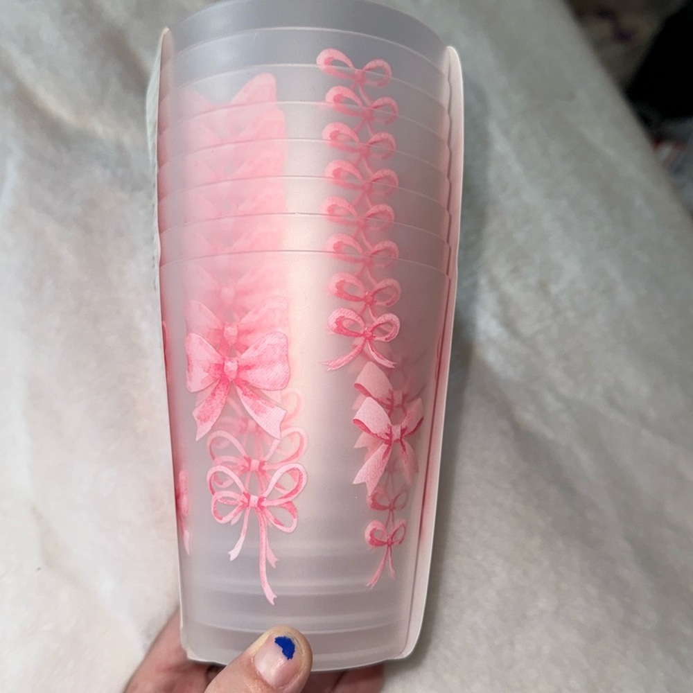 Pink Bow Ribbon Outdoor Tumbler Cups 16oz, Set of 8 Bella Lux Coquette NWT
